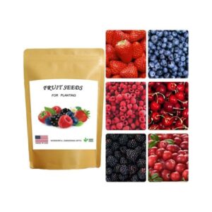 1200+ Mixed Fruit Seeds – 6 Variety Non-GMO Heirloom Organic Collection, Featuring Strawberry, Raspberry, Mulberry, Cranberry, Cherry, and Blueberry Seeds